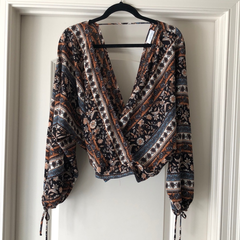 Juniper Blu Double V-Neck Wrap Blouse